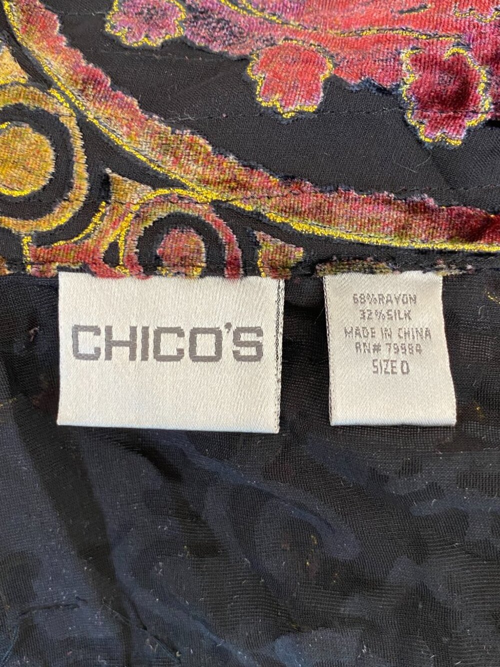 Chico's Velvet Silk Blend Burnout Paisley Blazer Jacket Sequins Whimsigoth-0/S - Picture 7 of 8
